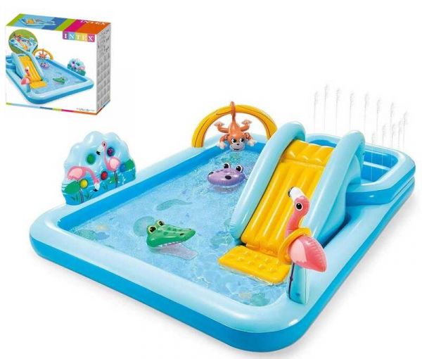 Intex Игральный центр 57161 NP (2) "Приключения в джунглях", от 3 лет, горка, игра в кольца и шарики, размер 257х216х84см.