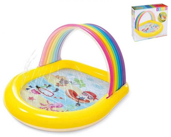 Intex Детский надувной бассейн 57156 NP "Радуга" (4) 147 х 130 х 86 см, 84л., от 2-х лет, с распылителем, в коробке.