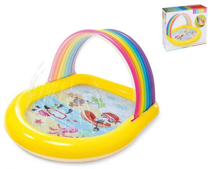 Intex Детский надувной бассейн 57156 NP "Радуга" (4) 147 х 130 х 86 см, 84л., от 2-х лет, с распылителем, в коробке.