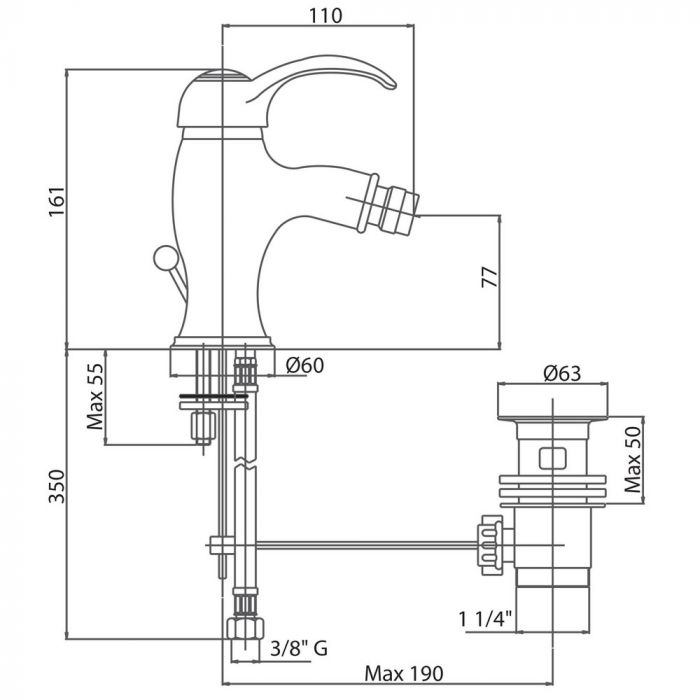 Смеситель для биде Bianchi Class BIDCLS 2003IAORO с донным клапаном