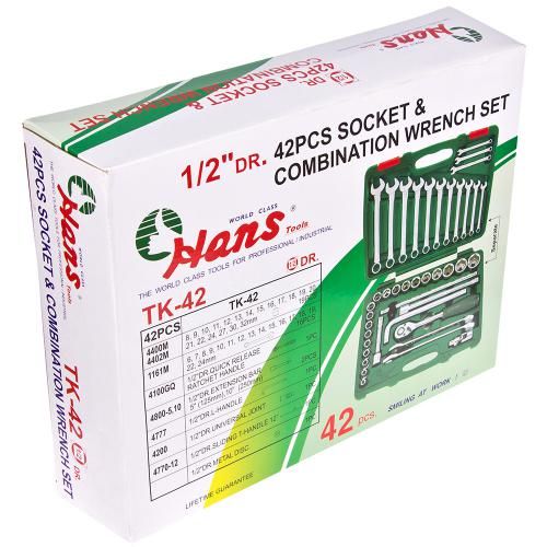 Набор торцевых головок 1/2" 8-32мм и комбинированных ключей 42 пр. (TK-42) HANS (TK-42)