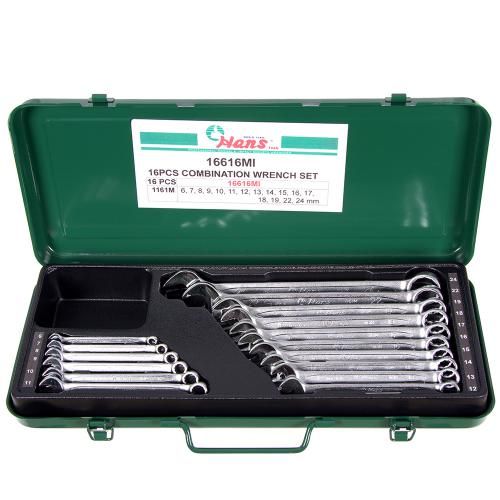 Набор ключей комбинированных 6-24 мм 16 пред. металл кейс (16616MI) HANS