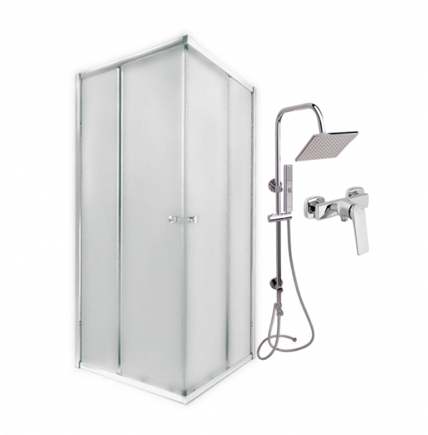 Готове рішення Qtap 7: Душ. кабіна квадратна, 90x90 + Піддон + Душ. панель + Змішувач для душу