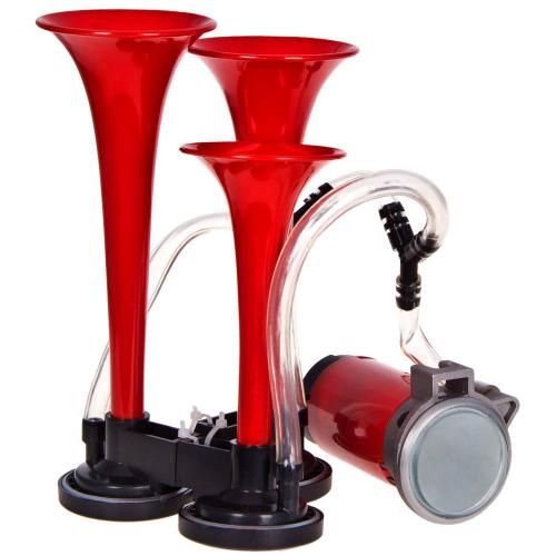 Сигнал повітряний CA-10730/Еlephant/3-дудки пластик,червоний 12V/165мм,200мм,215мм