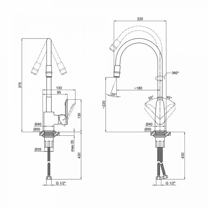 Смеситель для кухни Qtap Linea CRW 007F с рефлекторным изливом