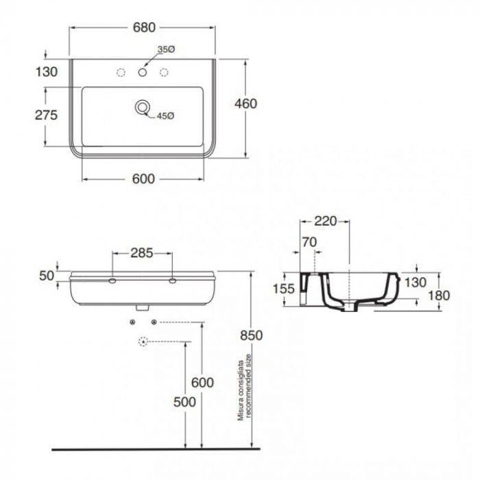 Раковина Azzurra Charme CHA268B1 Shiny white
