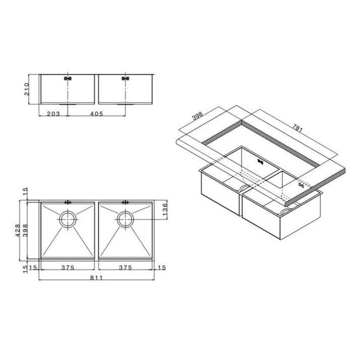 Кухонная мойка Apell Ferrara Zero FEQ3838USC Satin