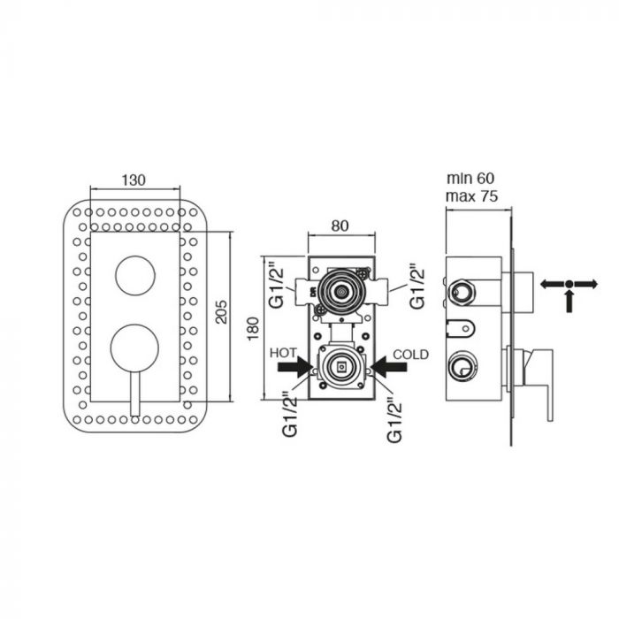 Смеситель скрытого монтажа для душа Bianchi Freedom INDFRE2303046CRM для двух потребителей