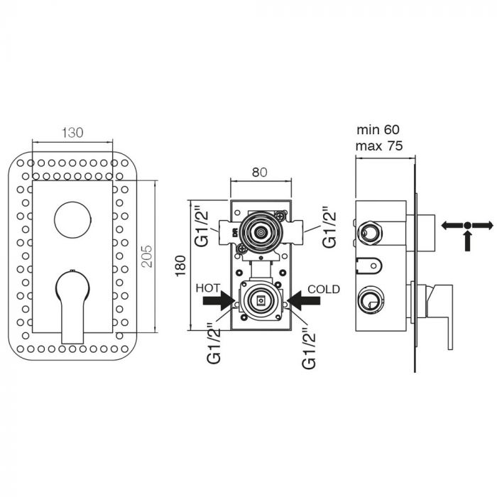 Смеситель скрытого монтажа для ванны Bianchi Dream INDDRM2304CRM для трех потребителей