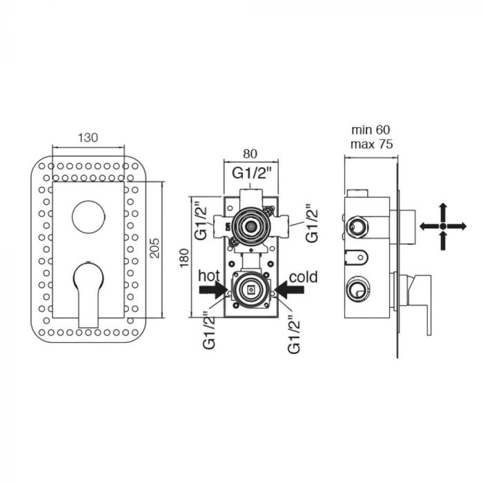 Смеситель скрытого монтажа для ванны Bianchi Heaven INDHEV2304CRM для трех потребителей