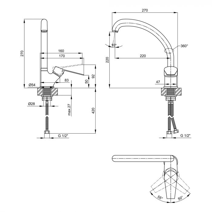 Смеситель для кухни Wal 279SD-227-00KB