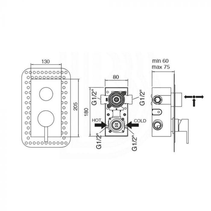 Смеситель скрытого монтажа для душа Bianchi Mini INDMIN2303CRM для двух потребителей