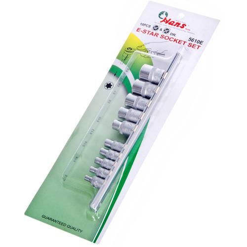 Набор торцевых головок наружный торкс 1/4"-3/8"DR Е4-Е18, 10предм (5610E) HANS