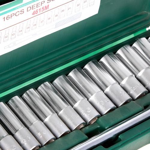 Набор глубоких головок 1/2" 16 пр (10,11,12,13,14,15,16,17,18,19,20,21,22,23,24) (4615M) HANS