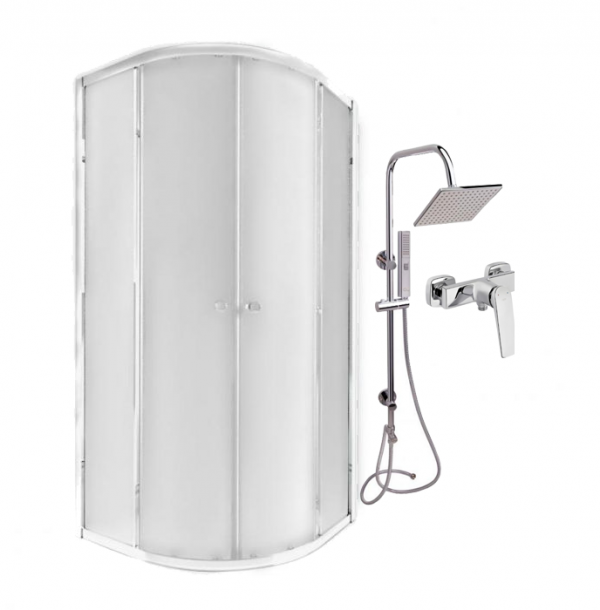Готове рішення Qtap 5: Душ. кабіна півкругла, 90x90 + Піддон + Душ. панель + Змішувач для душу