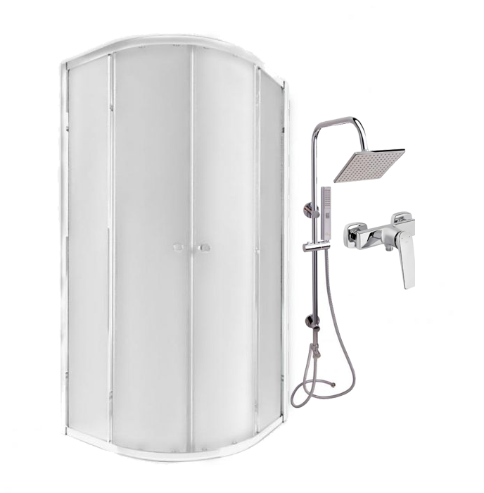 Готовое решение Qtap 5: Душ. кабина полукруглая, 90x90 + Поддон + Душ. панель + Смеситель для душа