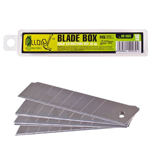 Лезвия сегментные 18 мм, пластиковый пенал 10 шт Alloid (НП-1805)