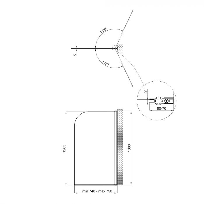 Штора на ванну Qtap Standard CRM407513APR стекло Pear 6 мм, 75х130 см, право