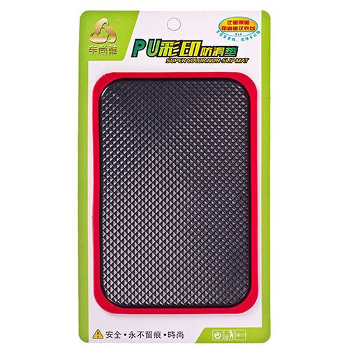 Коврик антискользящий на торпедо (черный) красный кант 150х100 мм (42160)