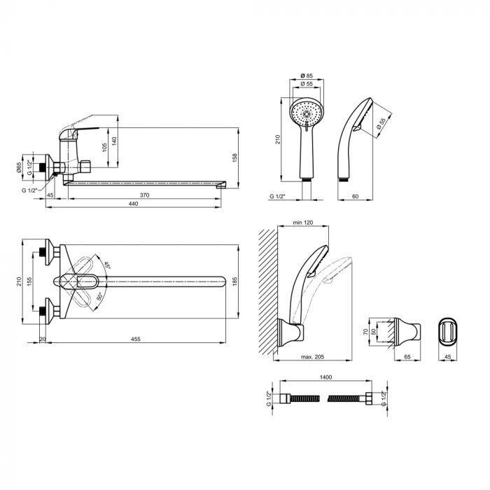 Смеситель для ванной Lidz (CRM) Cosmos 80 005-1