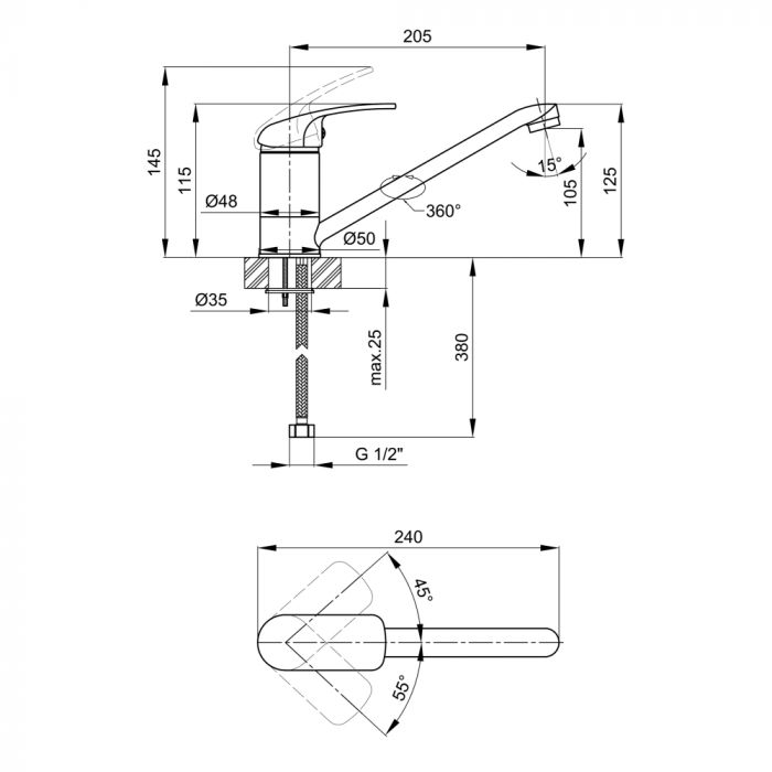 Смеситель для кухни Lidz (CRM) Mars 81002250 мм