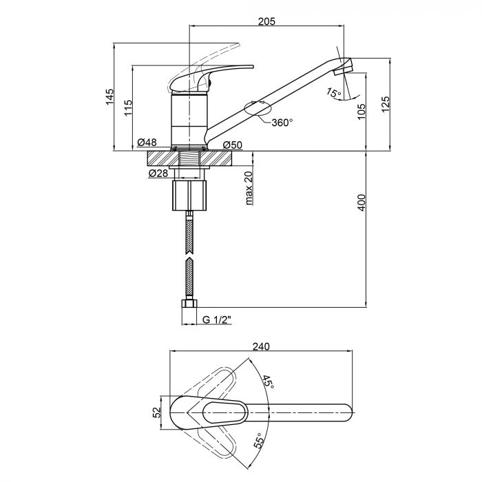Смеситель для кухни Lidz (CRM) Cosmos 8000300250 мм