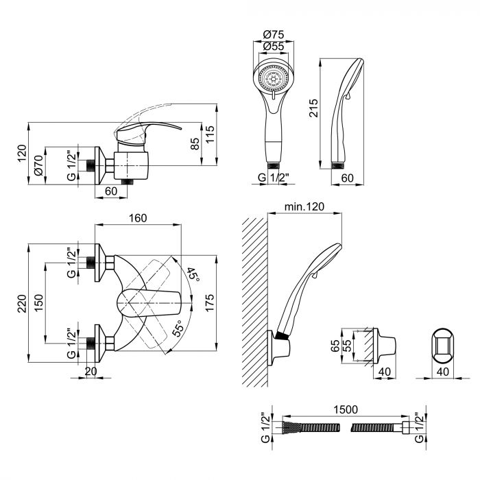 Смеситель для душа Lidz (CRM) Mars 8101000