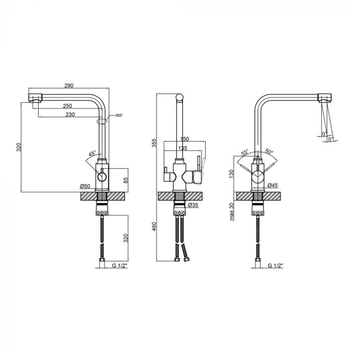 Смеситель для кухни Lidz (NKS) 12 32 020F-13 с подключением к фильтру