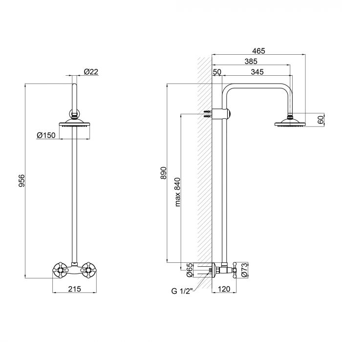 Душевая система для кабины Lidz Lamb 1361 двухвентильная на одного потребителя LDLAM1361CRM35072 Chrome