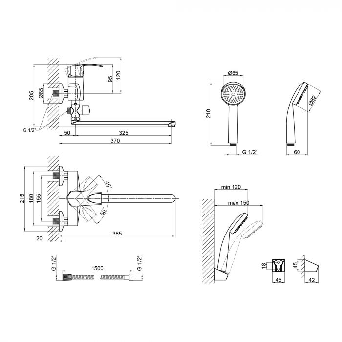 Смеситель для ванны Lidz Tani 005C2 с поворотным изливом (с душевым гарнитуром) (k40) LDTAN005C2CRM35102 Chrome