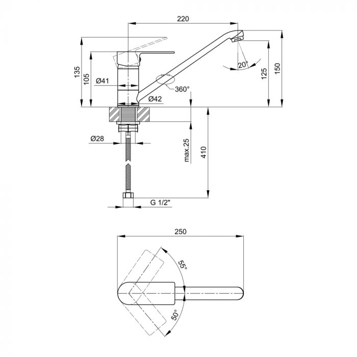 Смеситель для кухни Lidz (CRM) 23 48 003 250 мм