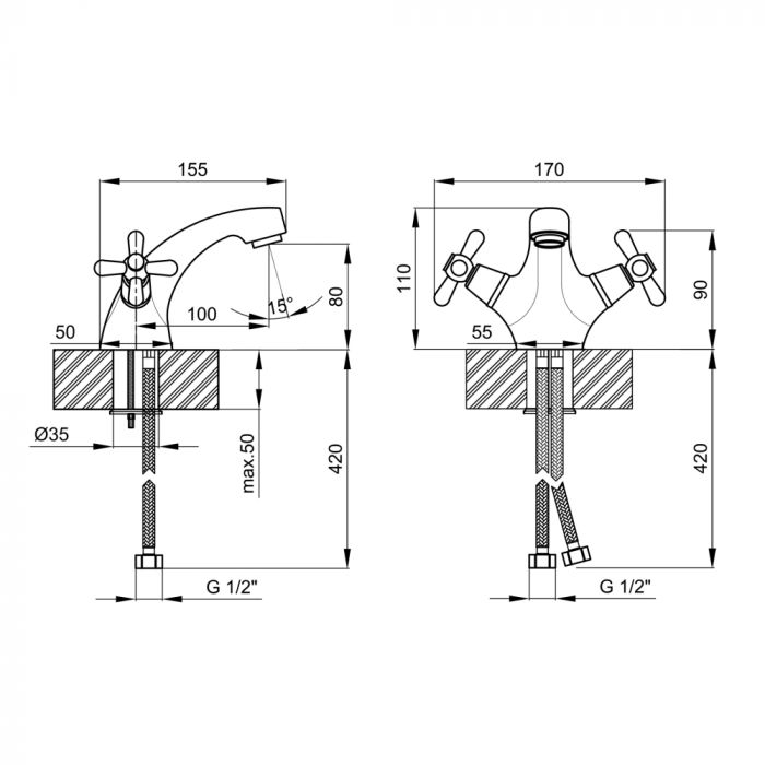 Смеситель для раковины Lidz (CRM) Dominox 15 161