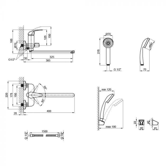Смеситель для ванной Lidz (CRM) Premiera 84 005-1 New