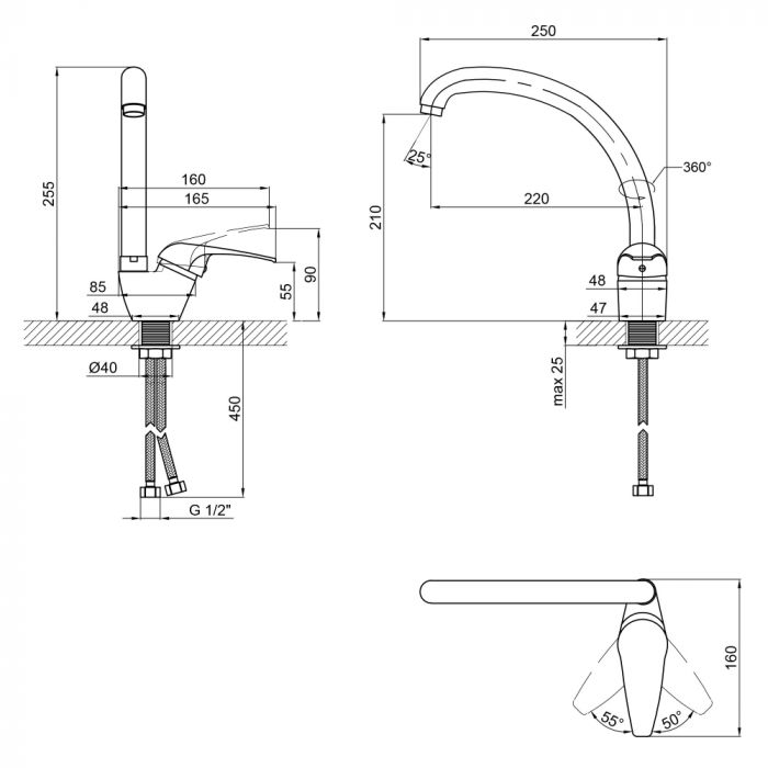 Смеситель для кухни Lidz (CRM) Premiera 84 008F-3