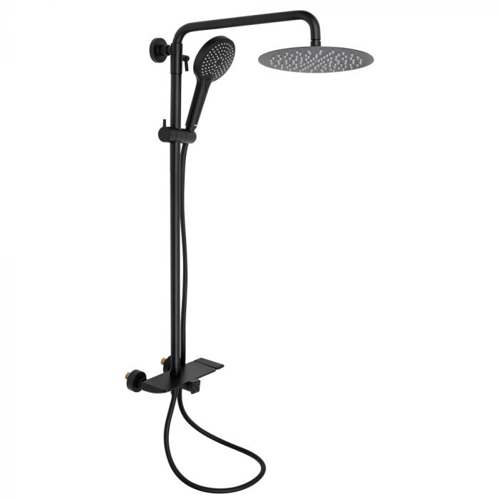 Душевая система универсальная Qtap Sloup на три потребителя (с изливом) с полкой QTSL51105OGB Black Matt