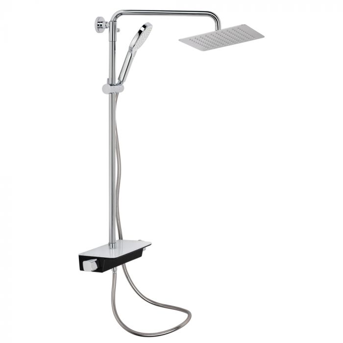 Душевая система универсальная Qtap Sloup термостатическая на два потребителя с полкой QTSL57T105VNGCB Chrome/Black