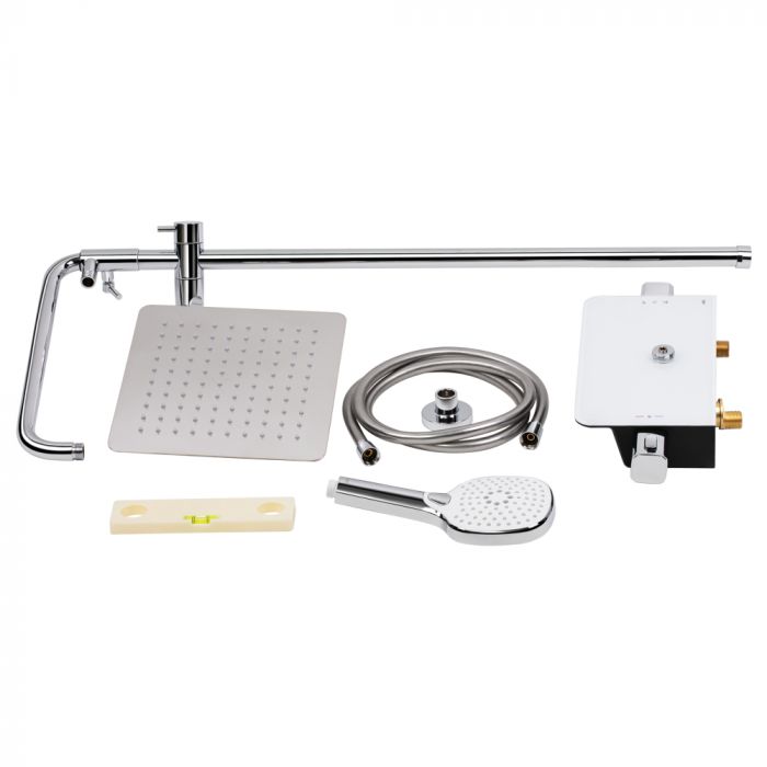 Душевая система универсальная Qtap Sloup термостатическая на два потребителя с полкой QTSL57T105VNGCB Chrome/Black