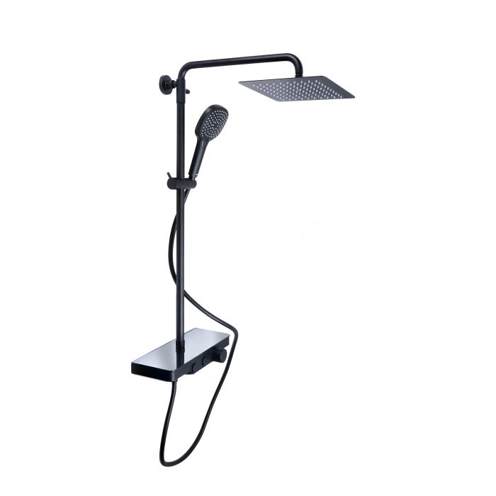 Душевая система универсальная Qtap Sloup термостатическая на два потребителя с полкой QTSL57T105VNKBB Black Matt