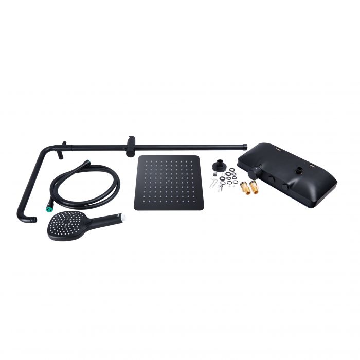 Душевая система универсальная Qtap Sloup термостатическая на два потребителя с полкой QTSL57T105VNKBB Black Matt