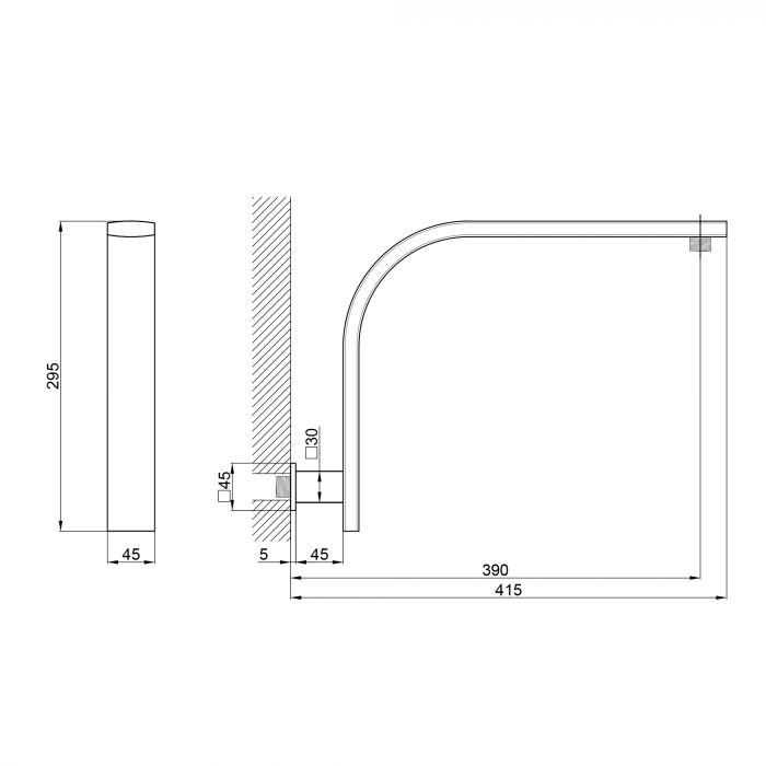 Кронштейн для верхнього душу Qtap Trubice 400 мм прямоугольний QTTRB422NС Chrome