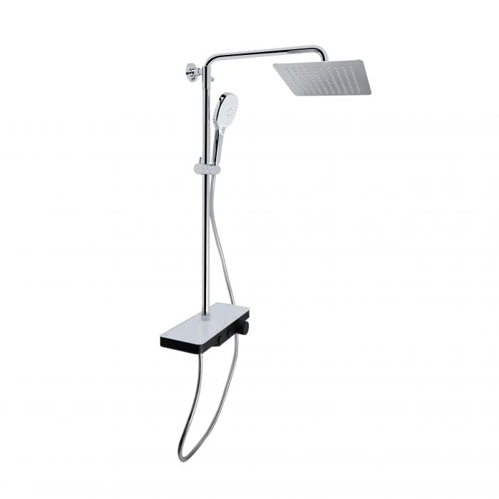 Душевая система универсальная Qtap Sloup термостатическая на два потребителя с полкой QTSL57T105VNKCB Chrome/Black