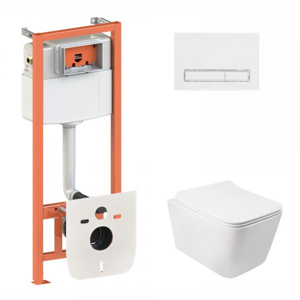 Набір Qtap інсталяція 3 в 1 Nest QT0133M425 з панеллю змиву лінійною QT0111M08V1384W + унітаз з сидінням Crow QT05335170W