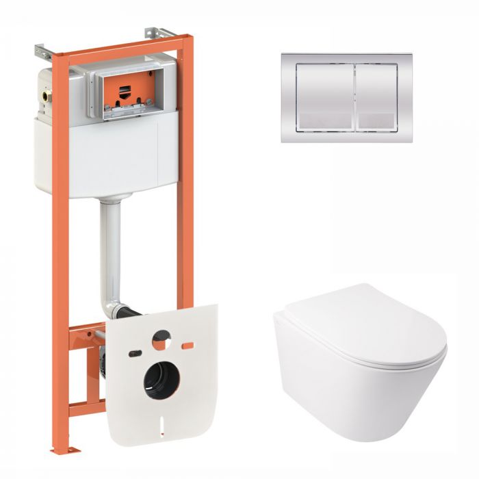 Набор Qtap инсталляция 3 в 1 Nest QT0133M425 с панелью квадратного смыва QT0111M06028CRM + унитаз с сиденьем Swan QT16335178W