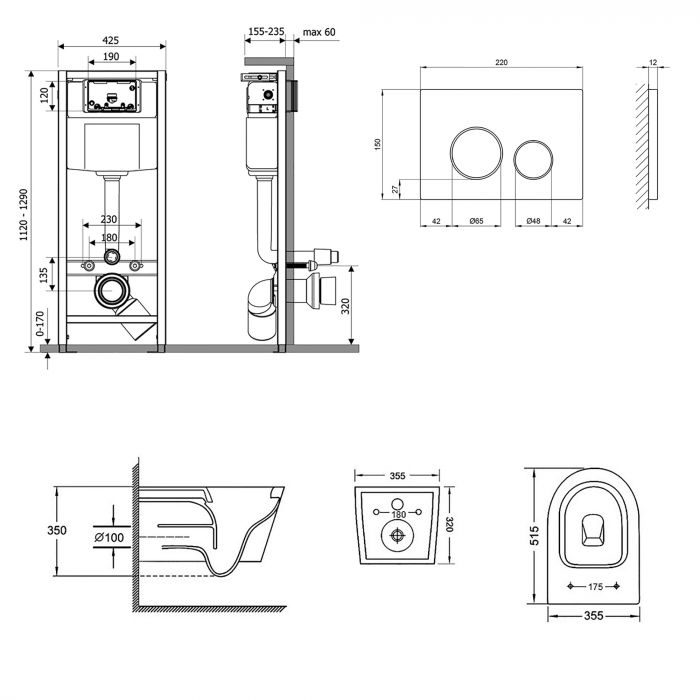 Набор Qtap инсталляция 3 в 1 Nest QT0133M425 с панелью смыва круглой QT0111M11112CRM + унитаз с сиденьем Swan QT16335178W