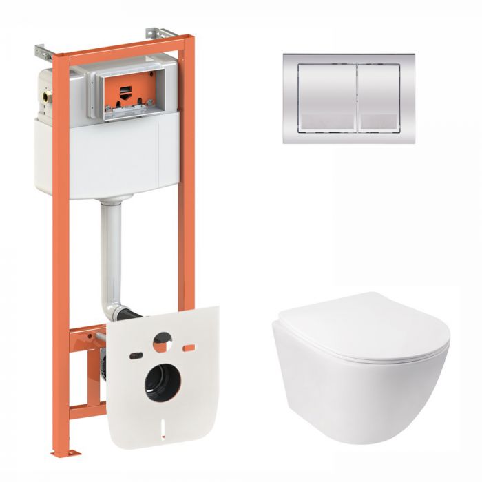 Набор Qtap инсталляция 3 в 1 Nest QT0133M425 с панелью квадратного смыва QT0111M06028CRM + унитаз с сиденьем Jay QT07335176W