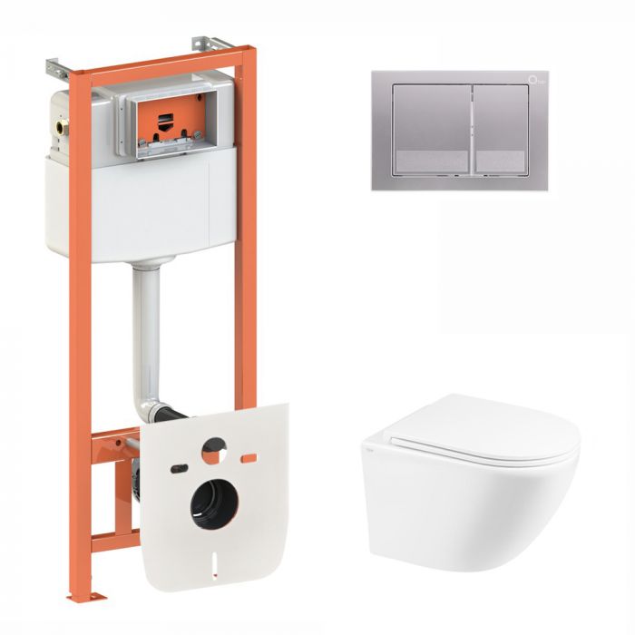 Набор Qtap инсталляция 3 в 1 Nest QT0133M425 с панелью квадратного смыва QT0111M06029SAT + унитаз с сиденьем Robin QT1333046ENRW