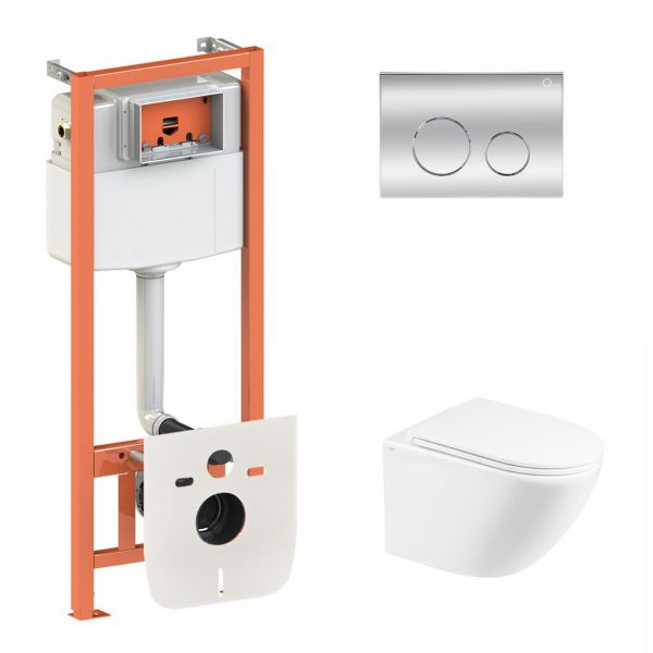 Набір Qtap інсталяція 3 в 1 Nest QT0133M425 з панеллю змиву круглою QT0111M11112CRM + унітаз з сидінням Robin QT1333046ENRW