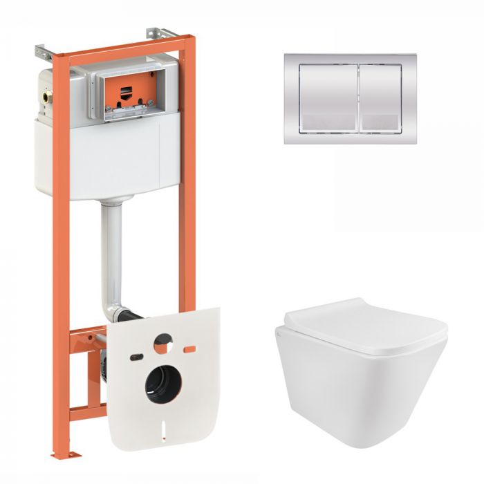 Набор Qtap инсталляция 3 в 1 Nest QT0133M425 с панелью квадратного смыва QT0111M06028CRM + унитаз с сиденьем Tern QT1733052ERW