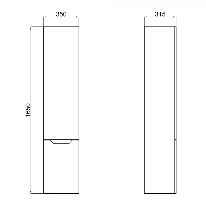 Пенал подвесной Qtap Scorpio 350х1650х300 Graphite QT1476PP1652RG