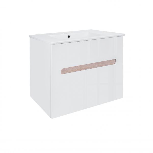 Комплект Qtap Virgo 700х580х437 White/Whitish oak тумба підвісна + раковина урізна  QT1872TPА7013070CW